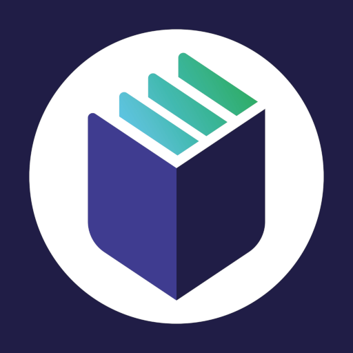 A logo of a book